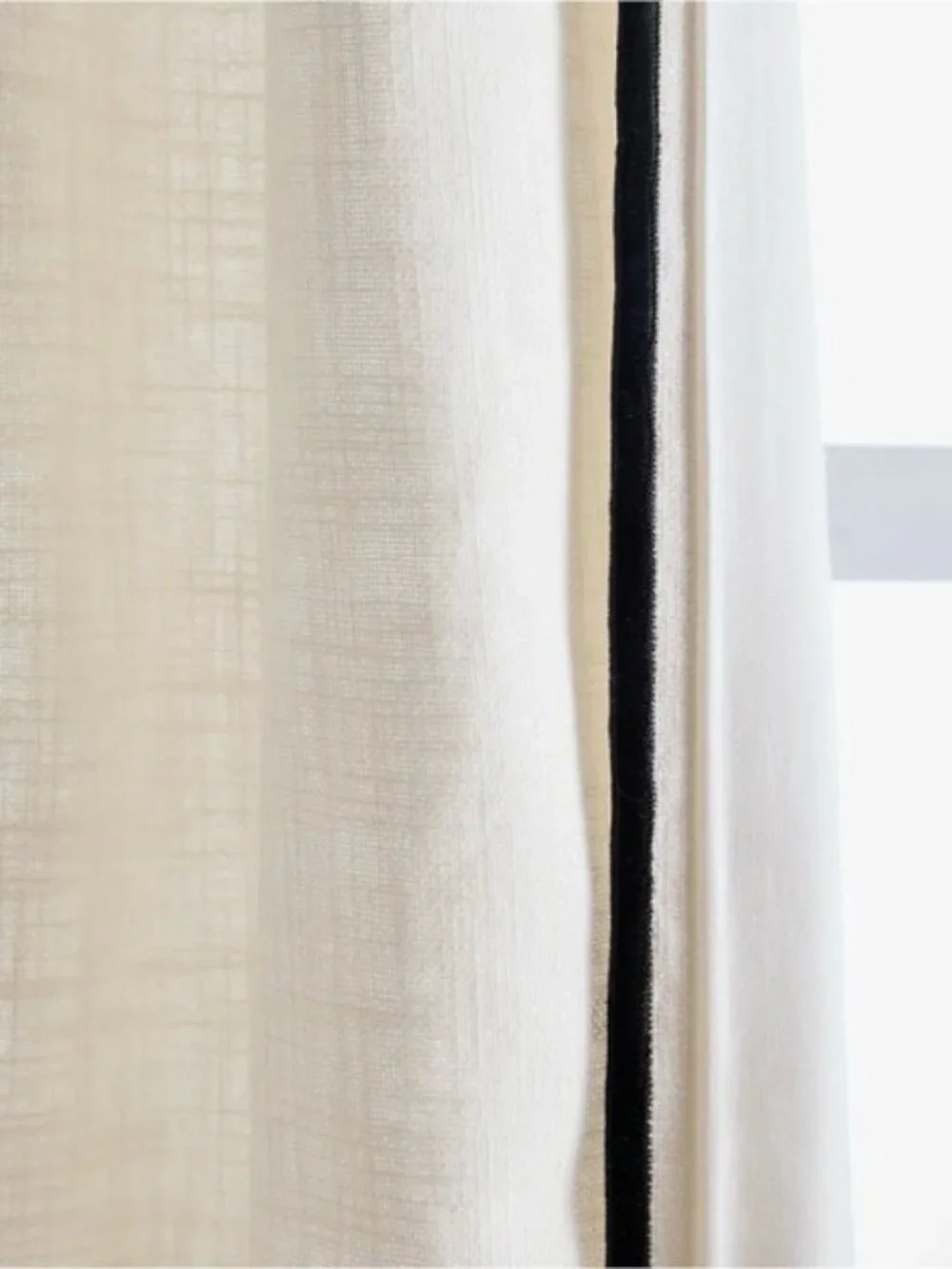 Quince Piped Edge Cotton Cream and Black Curtain Panels 48